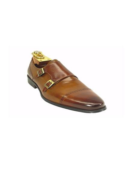 Men's Fashion Shoes by Carrucci - Double Buckle Brown / Cognac