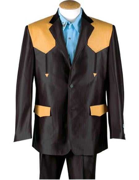 Style#-B6362 Men's Brown Cuff Link Two Button Western Blazer