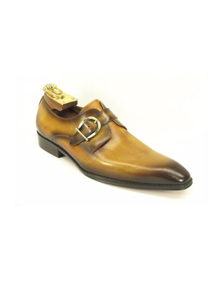 Men's Slip-On Shoes by Carrucci - Side Buckle Cognac