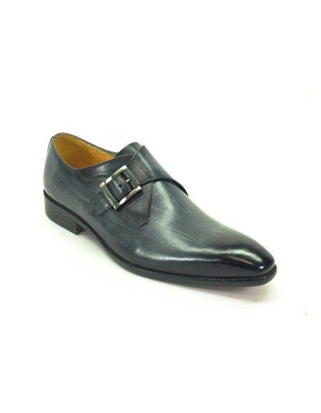 Men's Monk Strap Men's Leather Stylish Dress Shoe by Carrucci - Grey- Men's Buckle Dress Shoes