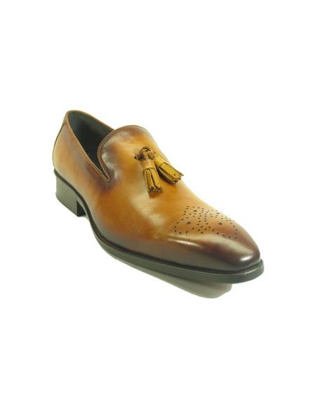 Men's Slip On Leather Tassel Stylish Dress Loafer by Carrucci - Cognac