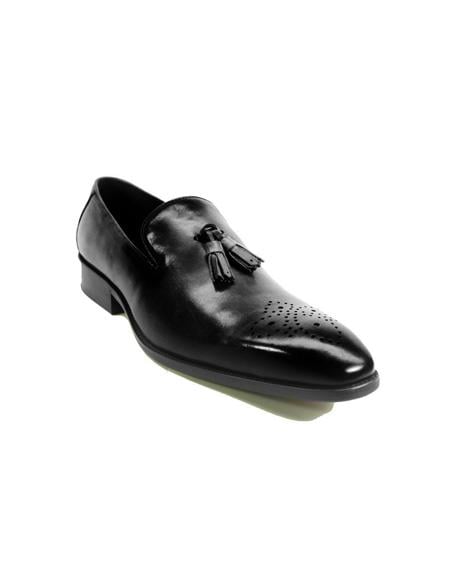Men's Slip On Leather Tassel Stylish Dress Loafer by Carrucci - Black