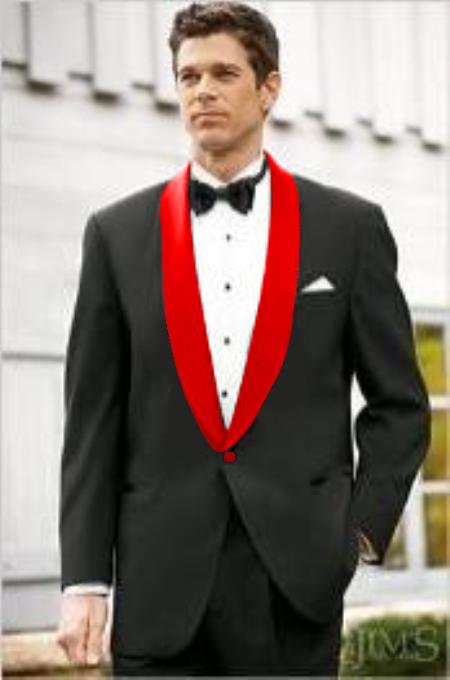 Men's Black Suit  Red Shawl Lapel