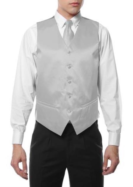 Men's Silver 4PC Wedding Vest ~ Waistcoat