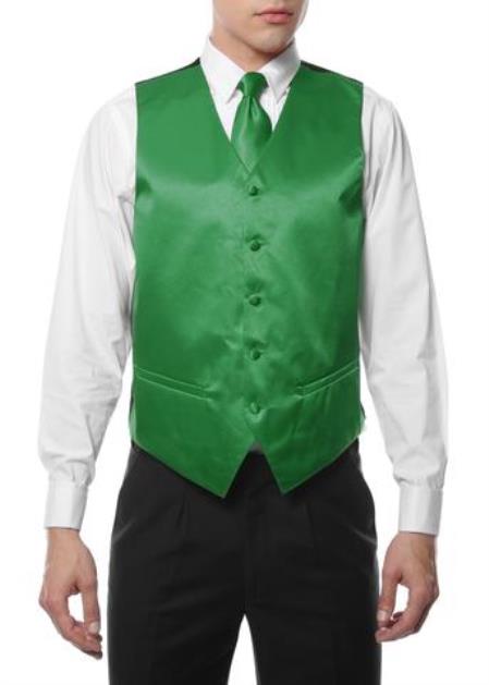 Men's Green 4PC Big and Tall Dress Tuxedo Wedding Vest 