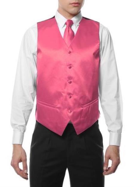 Men's Dark Pink Besom Pockets  Tuxedo Wedding Vest