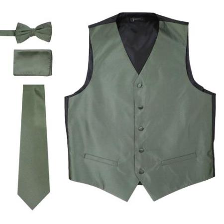 Men's Olive Green 4PC Big and Tall Dress Tuxedo Waistcoat