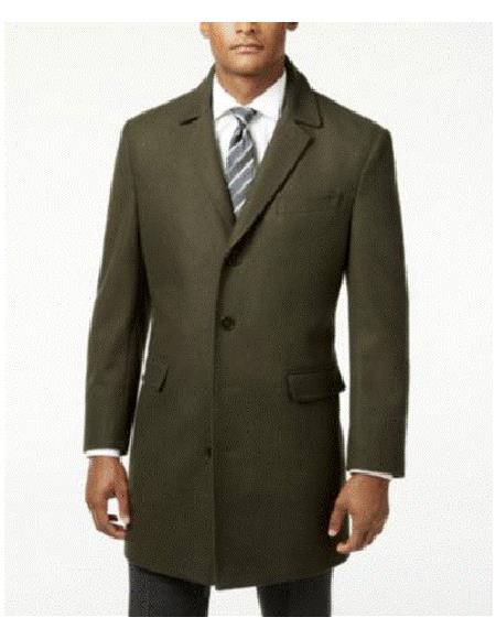 Men's Olive Green Two Button Designer Men's Peacoat Sale Long Jacket Men's Carcoat - Car Coat Mid Length Three quarter length coat