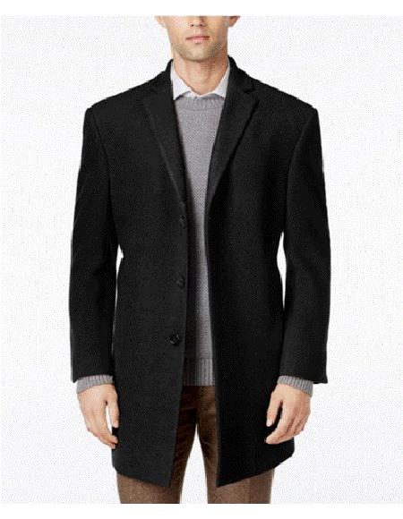 Men's Black Three Button Designer Men's Peacoat Sale Long Jacket Men's Carcoat - Car Coat Mid Length Three quarter length coat