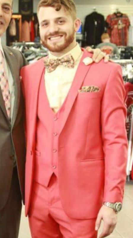 Men's  Shawl Lapel Pink Suit