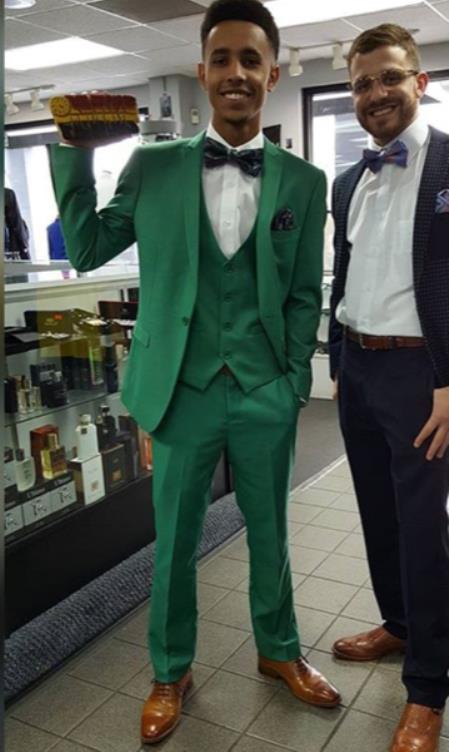 Men's Peak Lapel Green Suit