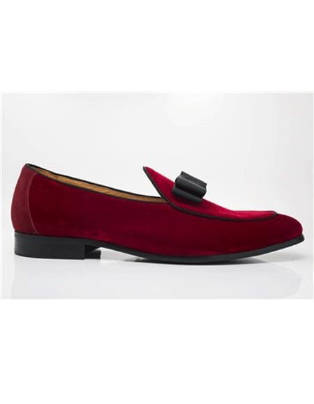 Men's Carrucci Tuxedo  Shoe Slip on - Stylish Dress Loafer Red And Tint Of Black For Men Perfect for Wedding Red - Red Men's Prom Shoe 