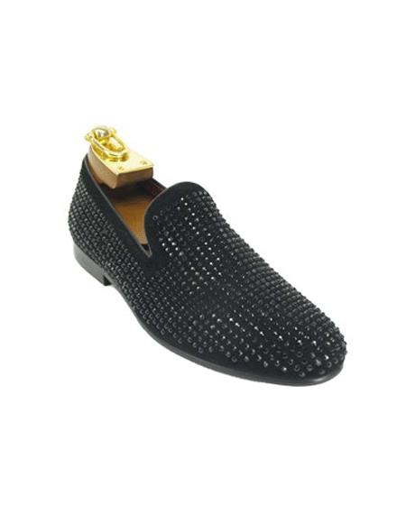 Mens Carrucci Shoes Mens Tuxedo Shoes Black Suede Slip-On Cap Toe Black Dress Shoe  Perfect for Wedding 