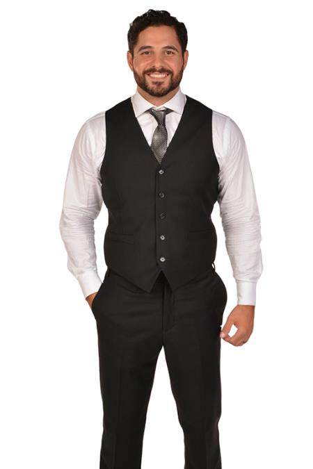 Men's Black Dress Tuxedo Wedding Men's Vest ~ Waistcoat ~ Waist coat & Tie & Matching Dress Pants Set