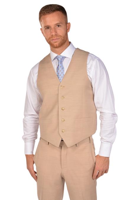 Men's Beige Dress Tuxedo Wedding Men's Vest ~ Waistcoat ~ Waist coat & Tie & Matching Dress Pants Set
