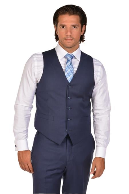 Men's Blue Dress Tuxedo Wedding Men's Vest ~ Waistcoat ~ Waist coat & Tie & Matching Dress Pants Set