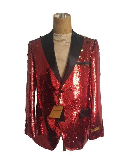 Style#-B6362 Men's One Button  Red Sequin Blazer - Sequin Tuxedo - Dinner Jacket