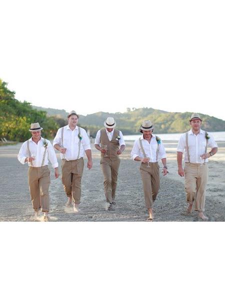 Men's Beige Four Button Beach Wedding Attire Suit 