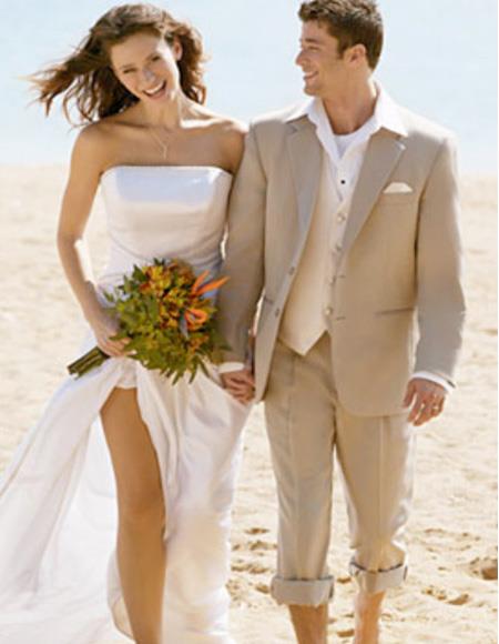 Men's Beige Beach Wedding Attire Suit Menswear 