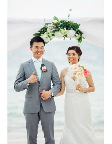 Men's Grey  Beach Wedding Attire Suit Menswear 