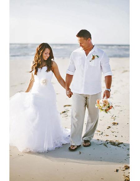 Men's White   Beach Wedding Attire Suit