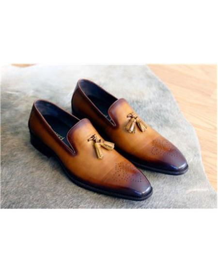 Men's Cognac Stitched welt Slip On Carrucci Shoe