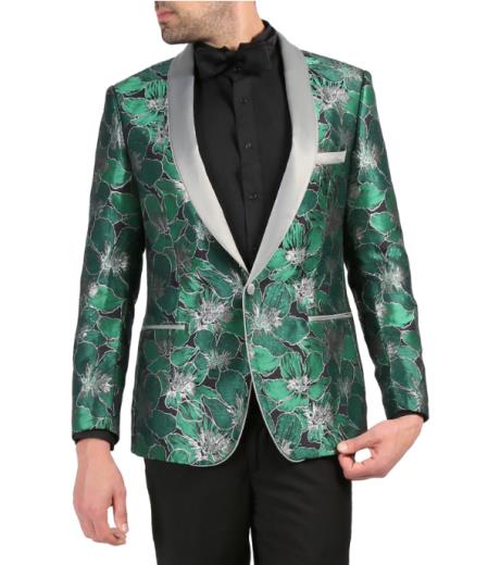 Men's Green Tuxedo Blazer On Sale Shawl Lapel
