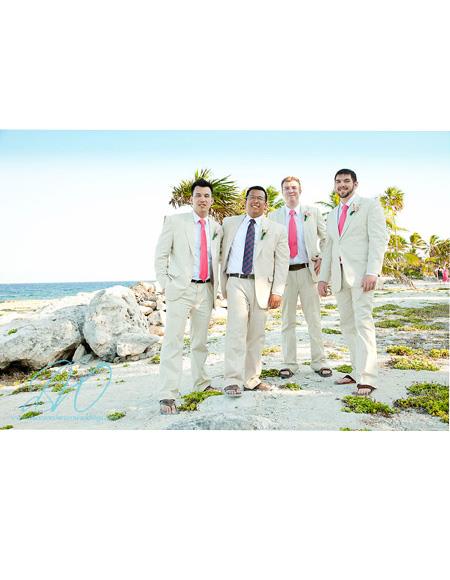 Men's Beige Flap Two Pockets One Button Beach Wedding Attire Suit