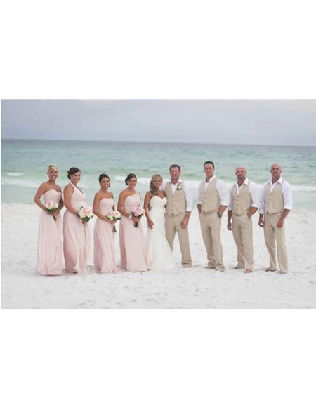 Men's Beige Four Button  Beach Wedding Attire Suit