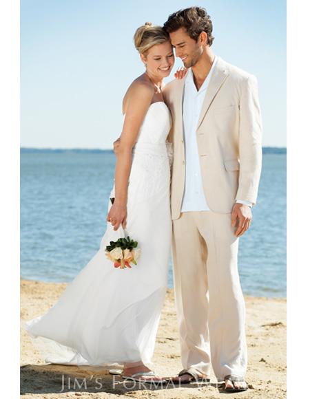 Men's Beige Two Buttons One Chest Pocket Beach Wedding Attire Suit 