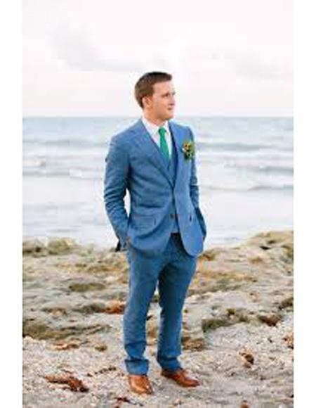 Men's Blue Two Buttons Beach Wedding Attire Suit
