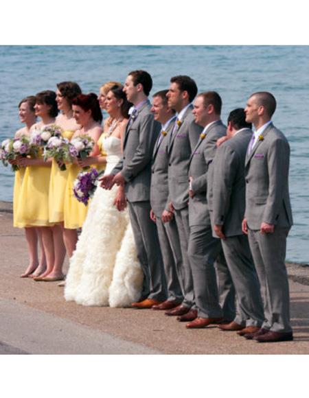 Men's Gray One Chest Pocket Beach Wedding Attire Menswear 