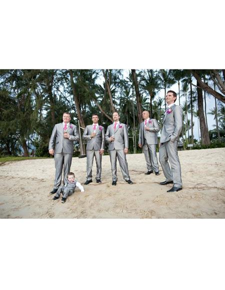 Men's Gray Flap Two Pockets Beach Wedding Attire Suit