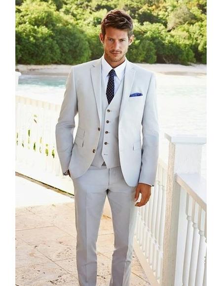 Men's Beach Wedding Attire Suit Menswear Light Gray $199