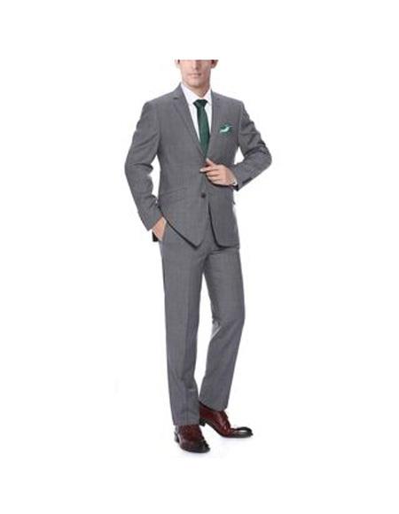 Renoir Suits - Renoir Fashion Mens Dark Grey Flap Two Pockets Wool Slim-Fit 2-Piece Suit