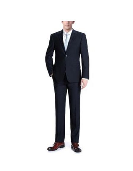 Renoir Suits - Renoir Fashion Mens Double vent  Wool Slim-Fit 2-Piece Suit In Dark Navy