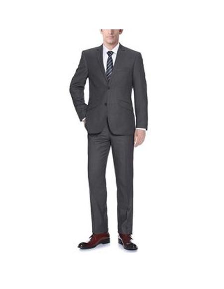 Renoir Suits - Renoir Fashion Mens Two Buttons Polyester Classic fit 2-Piece Suit In Dark Grey