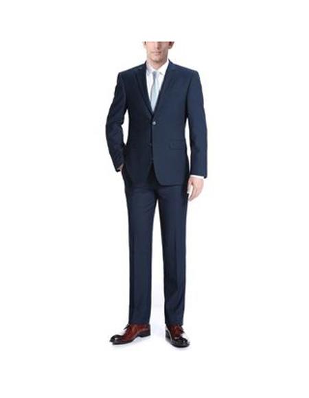 Renoir Suits - Renoir Fashion Mens Dark Navy Blue Polyester/Viscose Slim Fit 2-Piece Suit