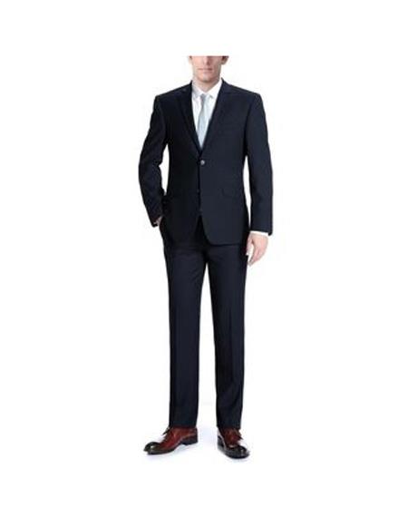 Renoir Suits - Renoir Fashion Mens Wool Slim Fit 3-Piece Suit In Dark Navy Blue