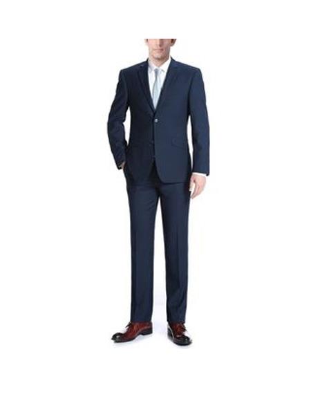 Renoir Suits - Renoir Fashion Mens Two Buttons One Chest Pocket Dark Navy Slim Fit Two Piece Suit