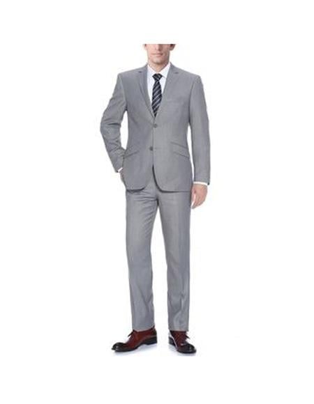 Renoir Suits - Renoir Fashion Mens Light Grey Polyester/Viscose Classic Fit Two Piece Suit