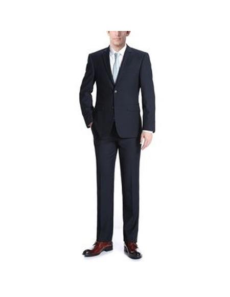 Renoir Suits - Renoir Fashion Mens Black Two Buttons  Wool Slim Fit Two Piece Suit