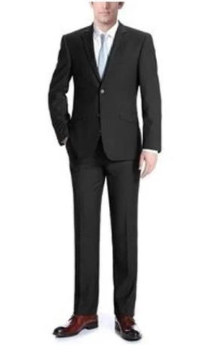 Renoir Suits - Renoir Fashion Mens Black Two Buttons  Classic Fit Two Piece Polyester Suit