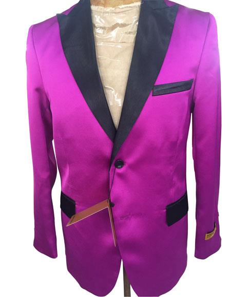 Style#-B6362 Men's Dark Pink ~ Fuchsia Black Peak Lapel Blazer