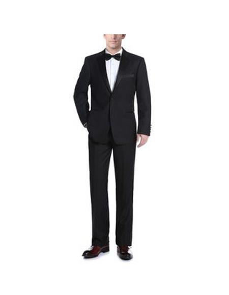 Renoir Suits - Renoir Fashion Verno Mens  Black Besom Two Pockets Slim Fit 2-Piece Tuxedo