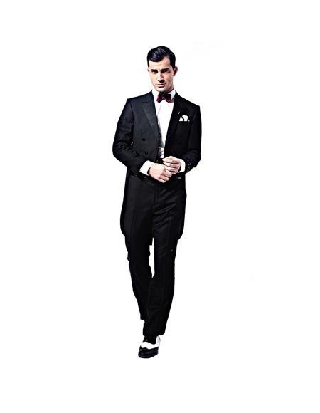 Renoir Suits - Renoir Fashion Verno Men's Double Breasted Peak Lapel Black Full Dress 2-Piece Tuxedo