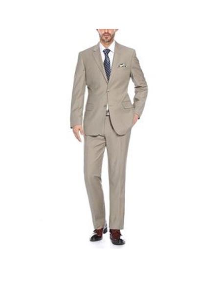 Renoir Suits - Renoir Fashion Verno Men's Tan and Blue  Solid Pattern Slim Fit 2-Piece Suit