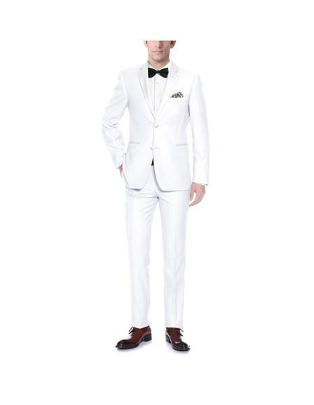 Renoir Suits - Renoir Fashion Verno Men's White Classic Fit 2-piece Tuxedo with Ribbon Finish