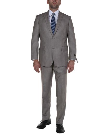 Tan ~ Beige Pinstripe 2 Button Suit  Side Vented Suit Regular Modern Fit Suits Flat Front Pants