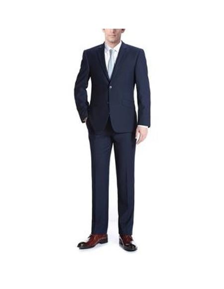 Renoir Suits - Renoir Fashion Verno Men's Solid Pattern 2-piece Slim Fit Suit In Dark Navy